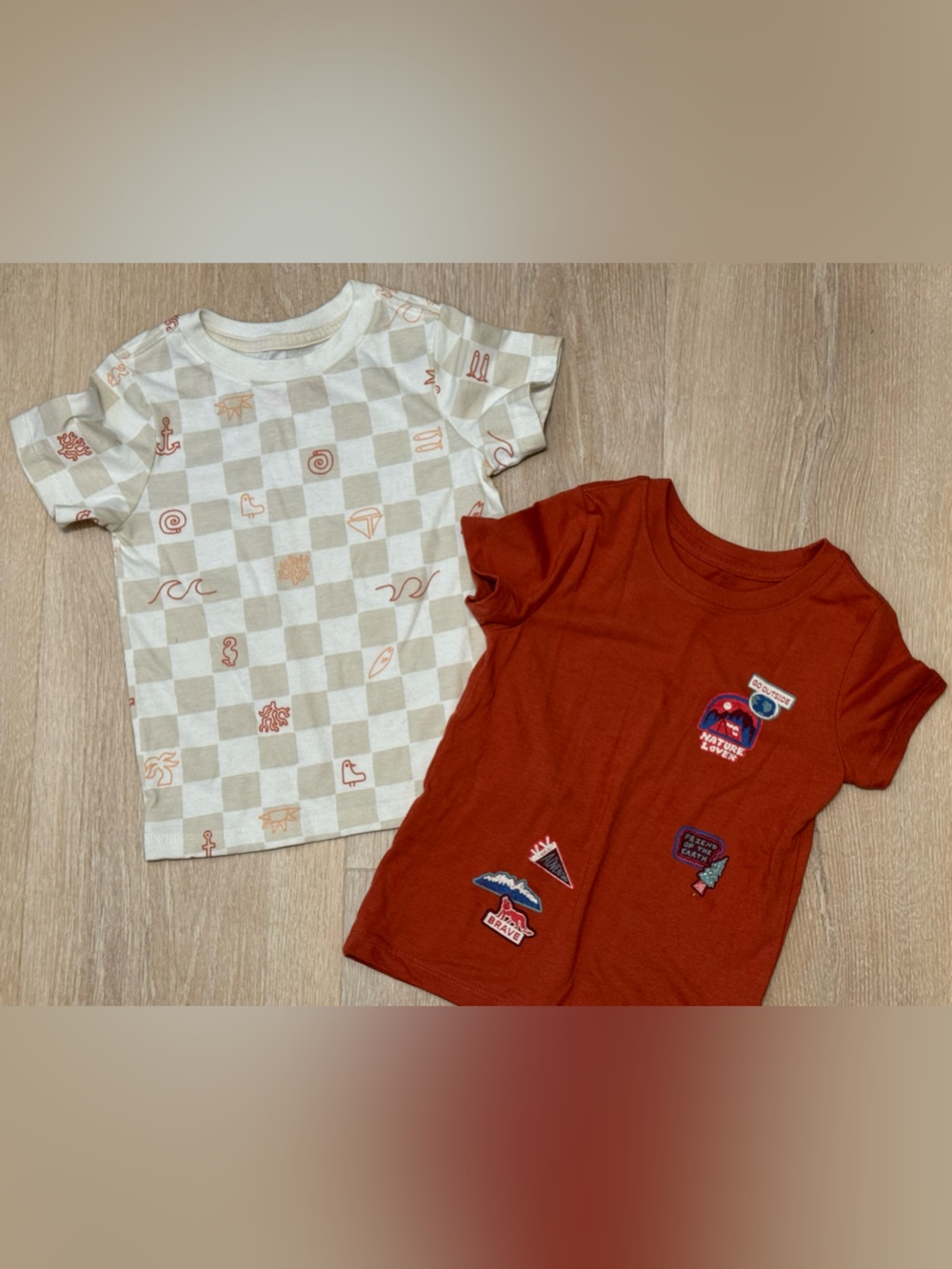 Kids Short Sleeve Tee Set - Rust & Cream Check